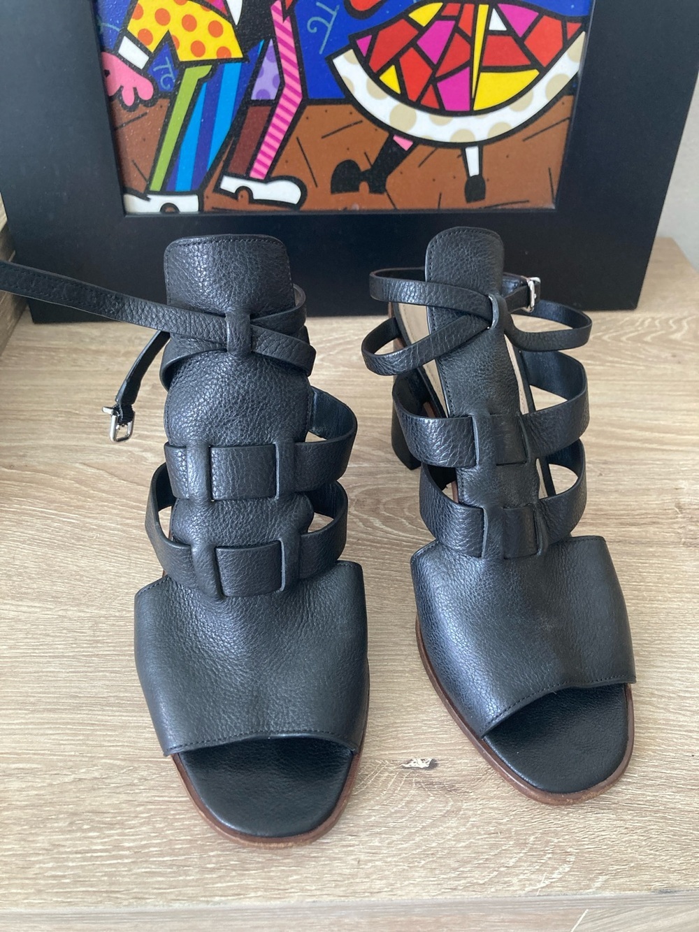 Via Spiga Black Strappy Leather Sandals